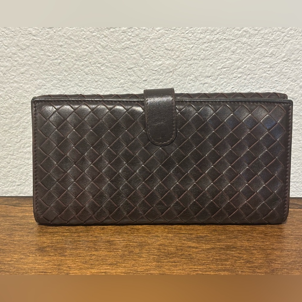 Bottega Veneta Dark Brown Woven Wallet EUC